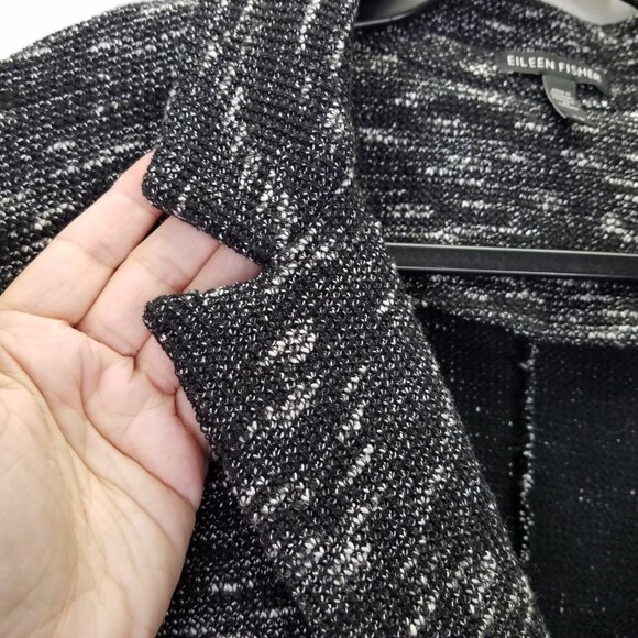 Eileen Fisher Tweedy Blazer Women L Black Fleck Notch Collar Organic Cotton Knit - Picture 5 of 16